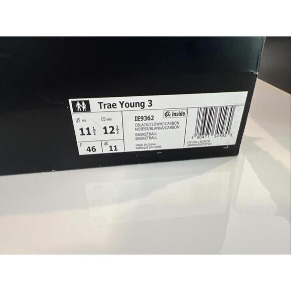 $139 Adidas Men’s Trae Young 3 Basketball Size 11.5 Black White  IE9362 main image 6